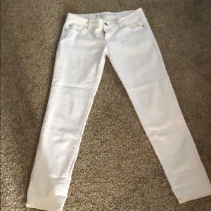 White stretch straight leg jeans